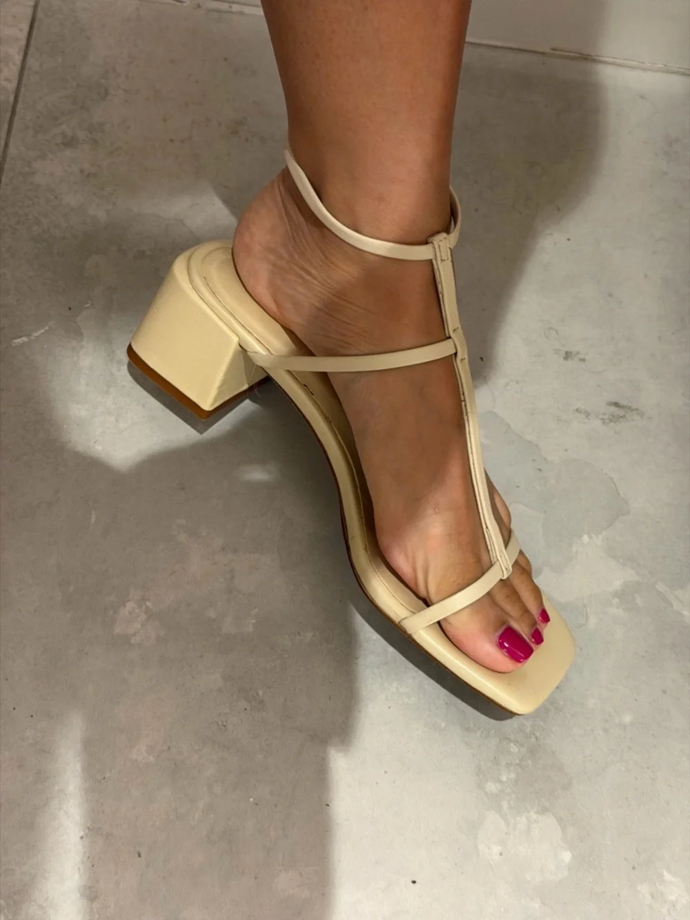 Zara Cream T-Strap Square-Toe Sandal - Picture 4 of 6